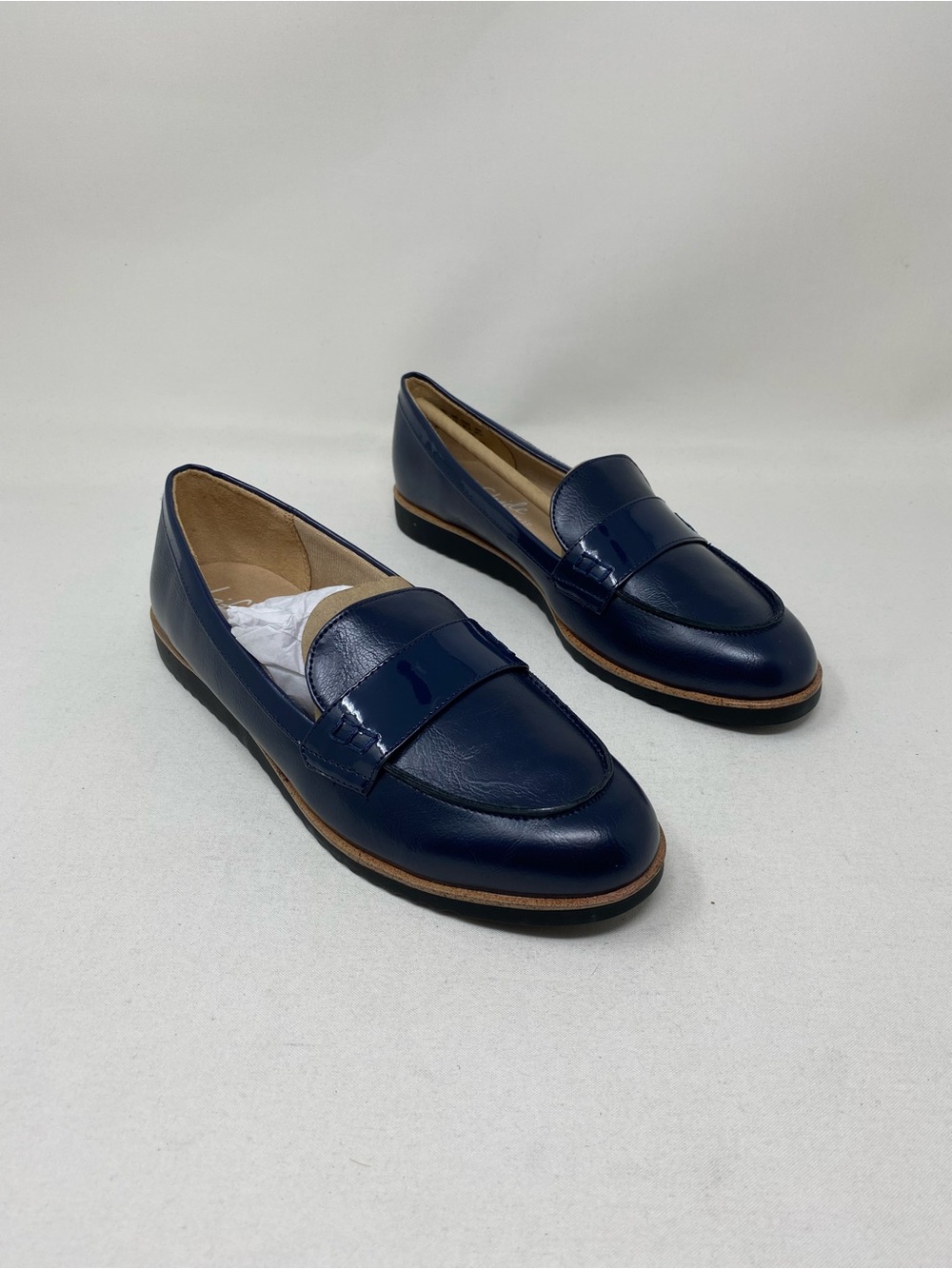 Life Stride Athena Navy Leather Penny Loafers Size 7.5 M